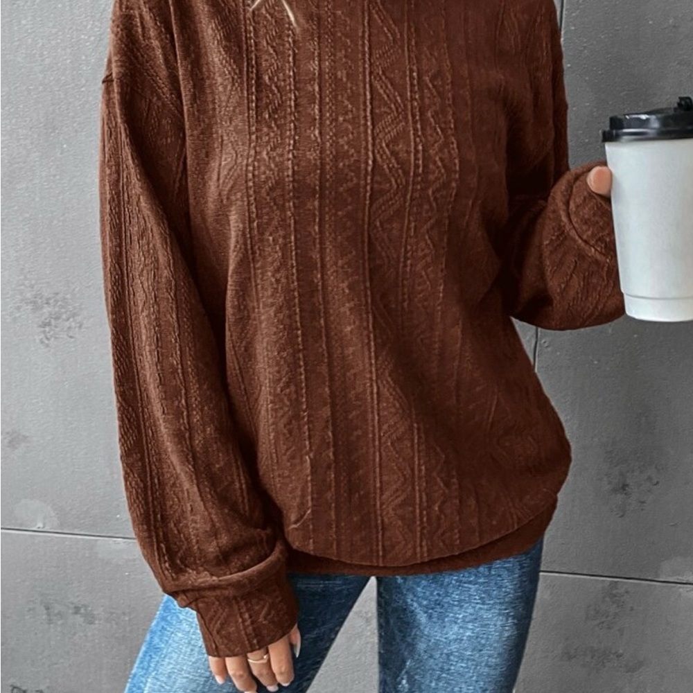 Cable Knit Textured Pullover Hoodie LRG CoffeeBrown Women Lightweight boho chic
